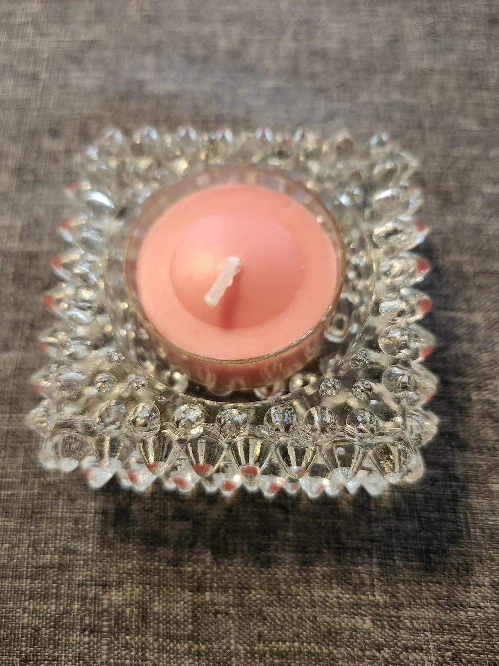 Vintage Fenton Clear Hobnail Square Salt Cellar / Tealight Holder